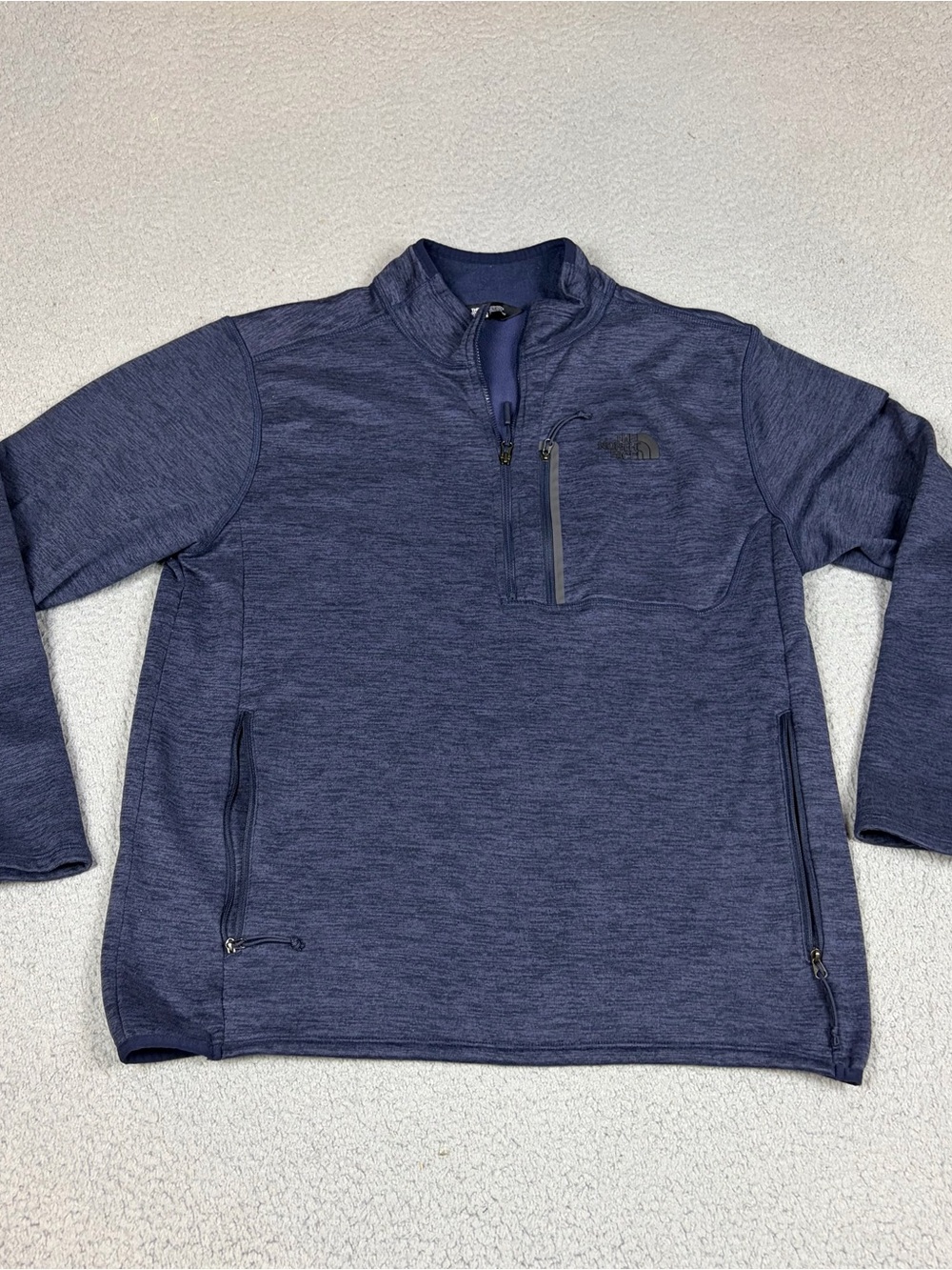 The North Face 1/4 Zip Sweater Men's L Navy Blue Chest Pocket Zip Outdoor